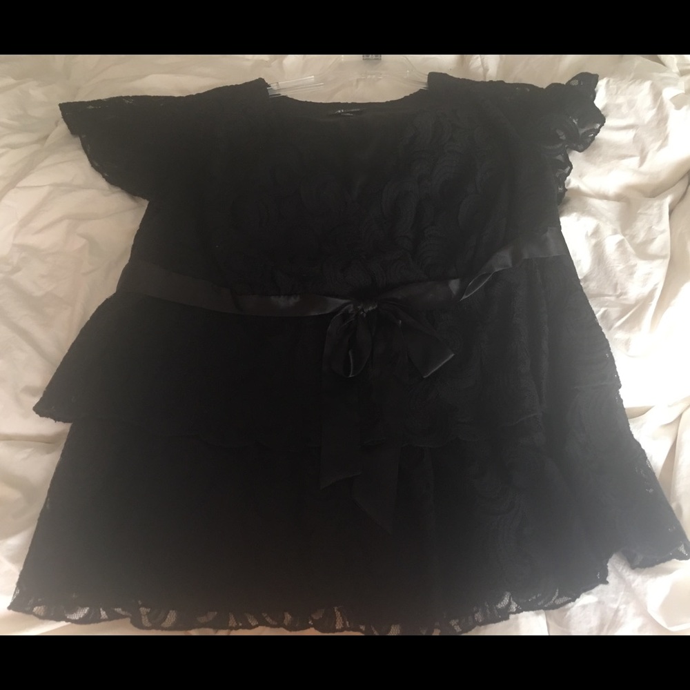 Black lace peplum blouse with ribbon detail